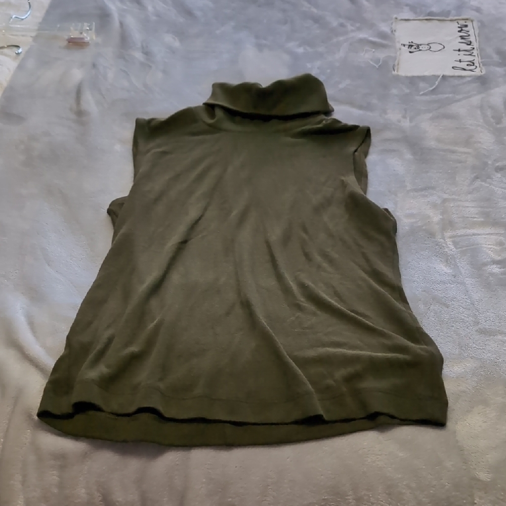 Olive Green Sleeveless Turtleneck Top